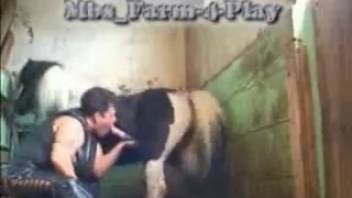 Mature woman in leather vest deepthroated by a perverse pony