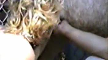 Gorgeous blonde performs oral on a creature for her initial encounter